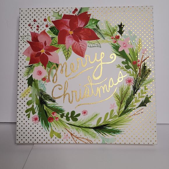 Square "Merry Christmas" Poinsettia Wreath Sign - Picture 1 of 14